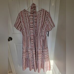 Bohemian Red and White Patterned Dress